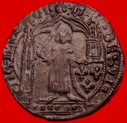 Frankrijk, anoniem, rekenpenning staande koning onder baldakijn Frankrijk, anoniem, rekenpenning staande koning onder baldakijn