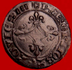 Frankrijk, anoniem, rekenpenning staande koning onder baldakijn Frankrijk, anoniem, rekenpenning staande koning onder baldakijn